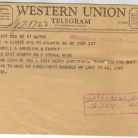 Telegram from Marvin Anderson to his family